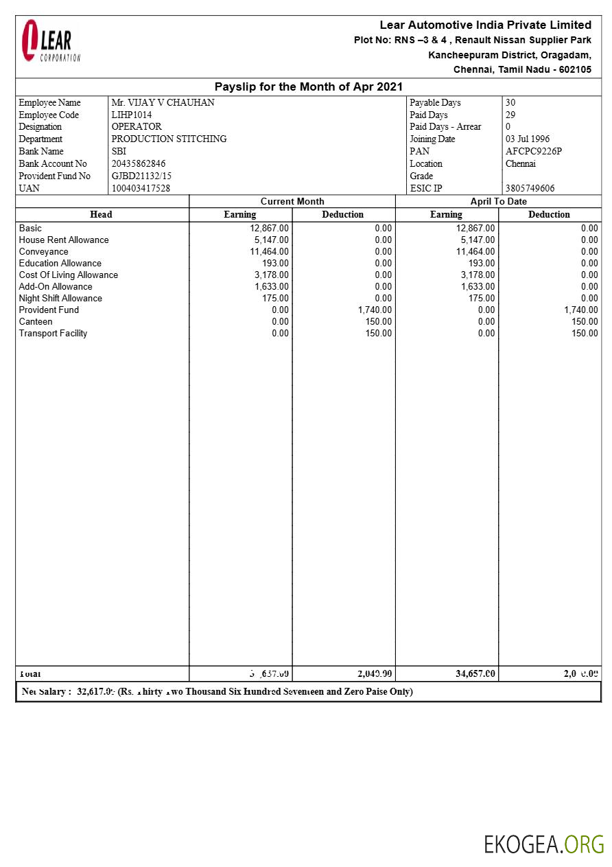 Modèle de fiche de paie Lear Automotive India aux formats Word et PDF.pdf, 1